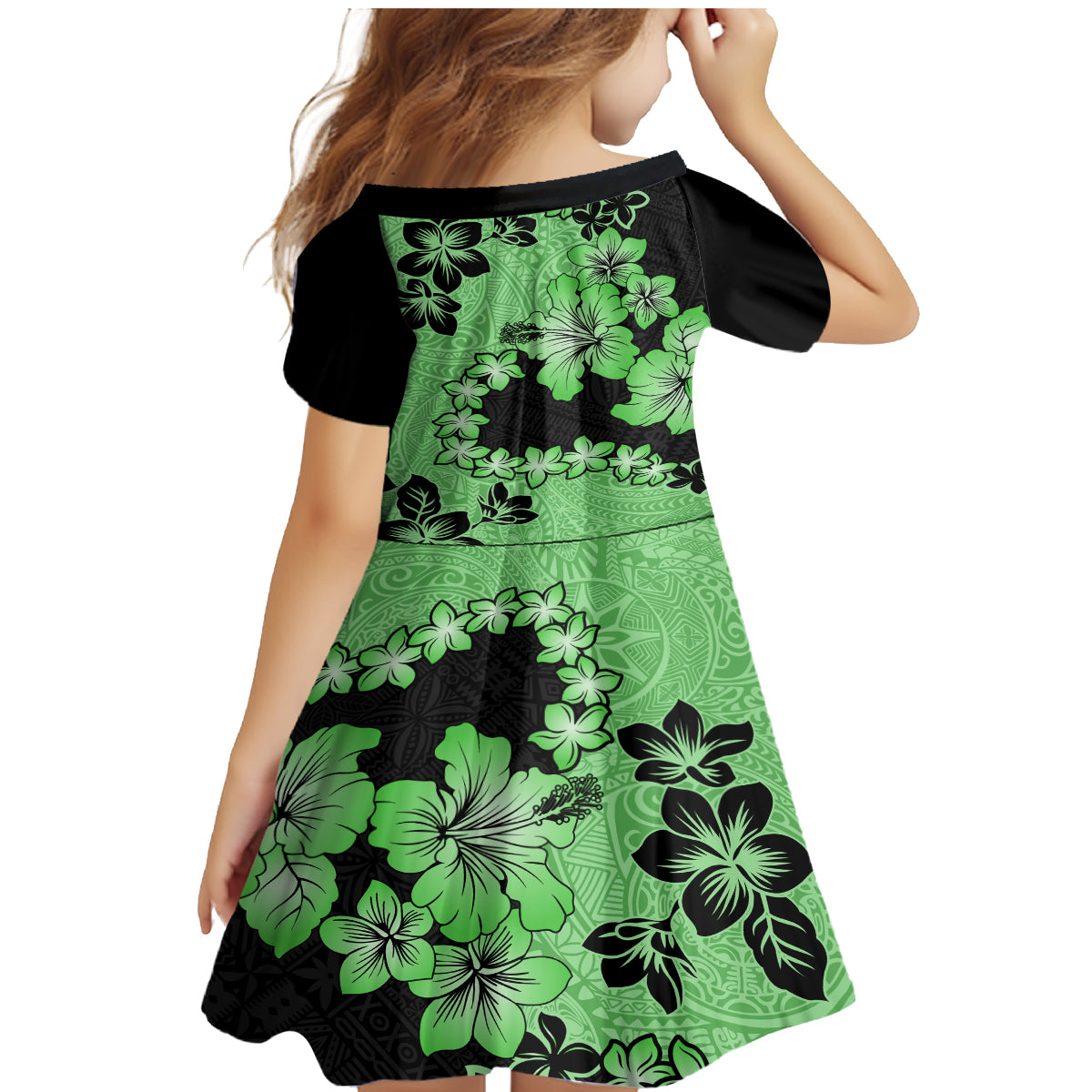 Green Hawaii Family Matching Mermaid Dress and Hawaiian Shirt Tapa Cloth Mix Tropical Flowers Pastel Vibes - Wonder Print Shop