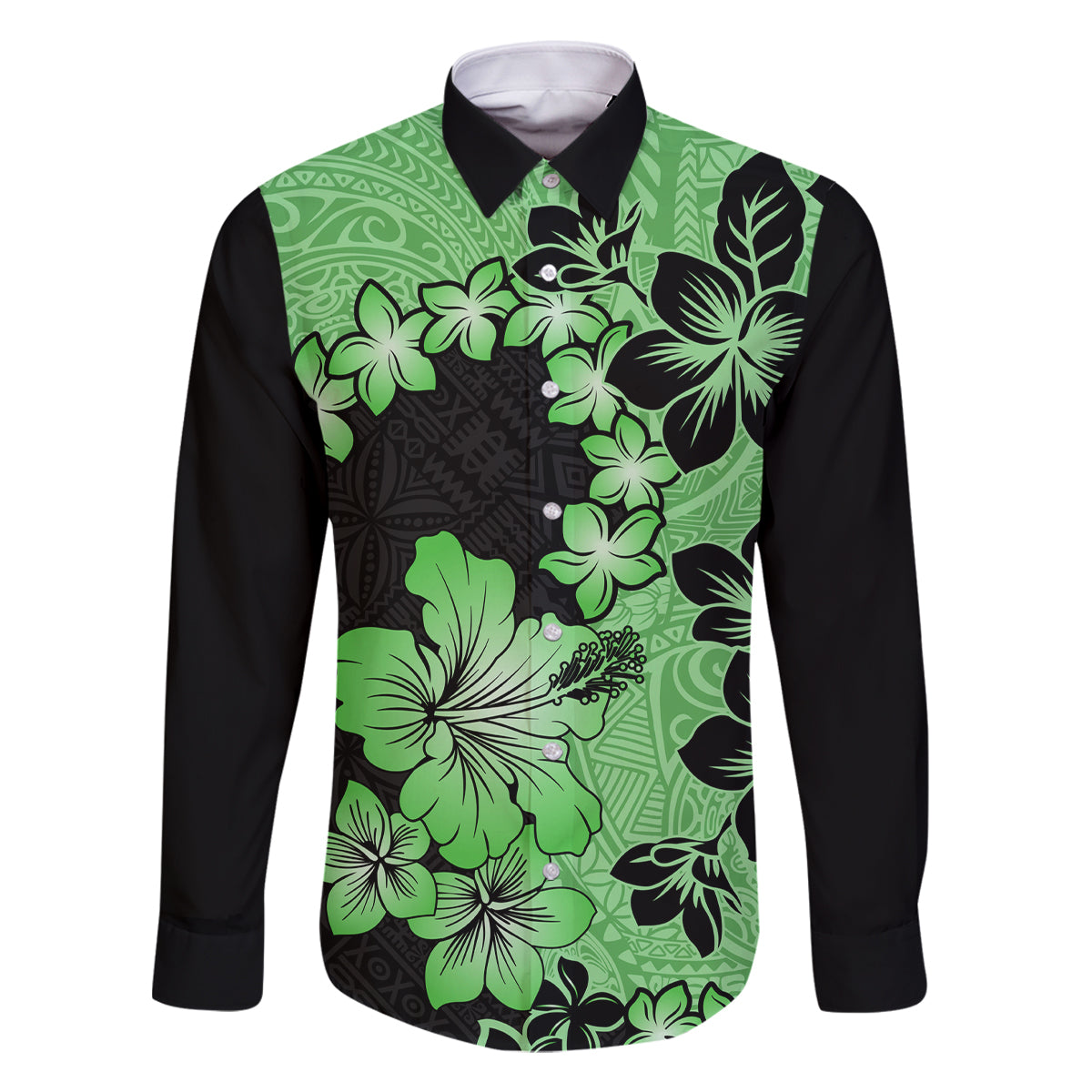 Green Hawaii Family Matching Off Shoulder Short Dress and Hawaiian Shirt Tapa Cloth Mix Tropical Flowers Pastel Vibes - Wonder Print Shop