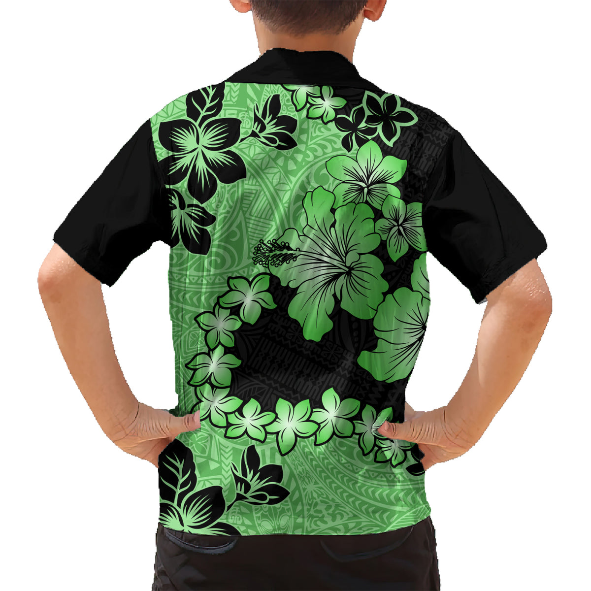 Green Hawaii Family Matching Short Sleeve Bodycon Dress and Hawaiian Shirt Tapa Cloth Mix Tropical Flowers Pastel Vibes - Wonder Print Shop