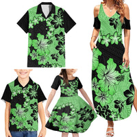 Green Hawaii Family Matching Summer Maxi Dress and Hawaiian Shirt Tapa Cloth Mix Tropical Flowers Pastel Vibes - Wonder Print Shop