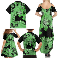 Green Hawaii Family Matching Summer Maxi Dress and Hawaiian Shirt Tapa Cloth Mix Tropical Flowers Pastel Vibes - Wonder Print Shop