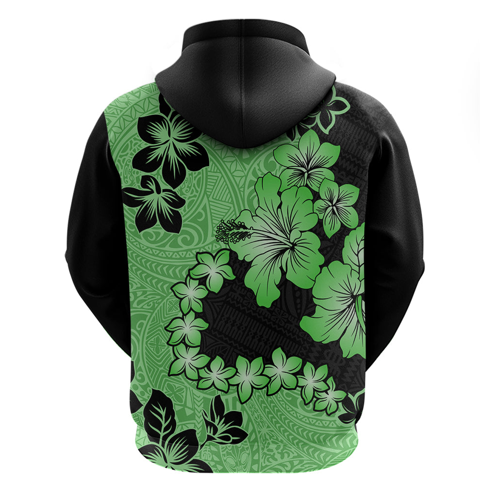 Green Hawaii Hoodie Tapa Cloth Mix Tropical Flowers Pastel Vibes - Wonder Print Shop