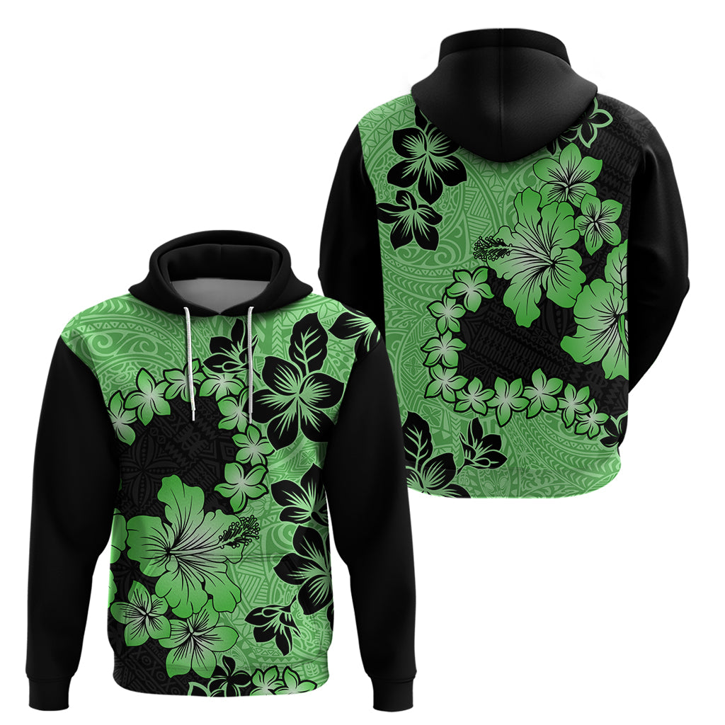 Green Hawaii Hoodie Tapa Cloth Mix Tropical Flowers Pastel Vibes - Wonder Print Shop