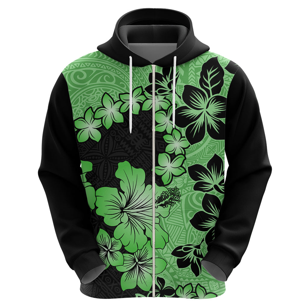 Green Hawaii Hoodie Tapa Cloth Mix Tropical Flowers Pastel Vibes - Wonder Print Shop