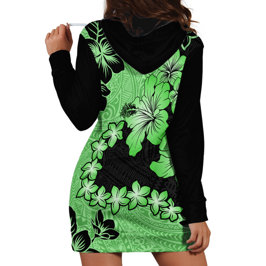 Green Hawaii Hoodie Dress Tapa Cloth Mix Tropical Flowers Pastel Vibes - Wonder Print Shop