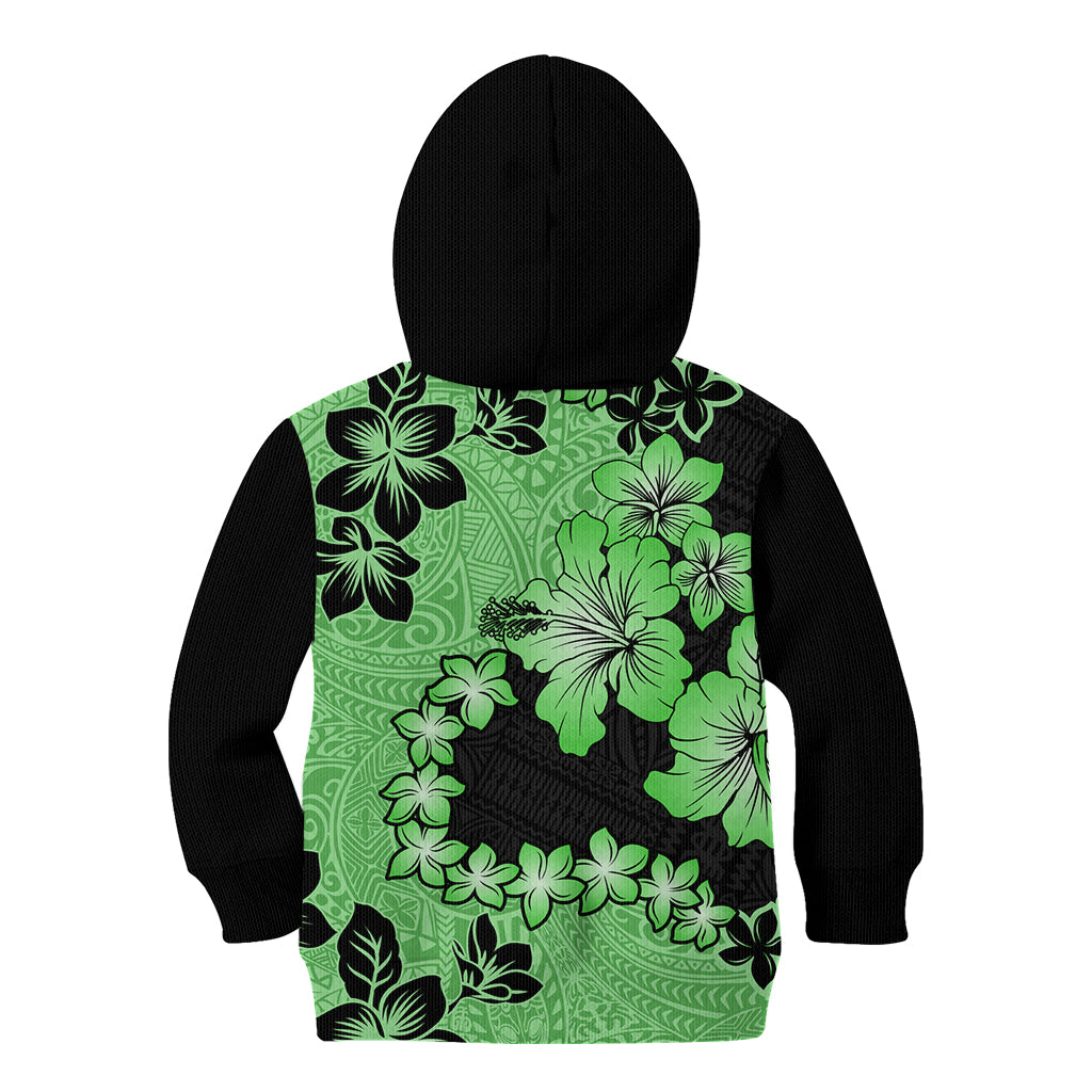 Green Hawaii Kid Hoodie Tapa Cloth Mix Tropical Flowers Pastel Vibes - Wonder Print Shop
