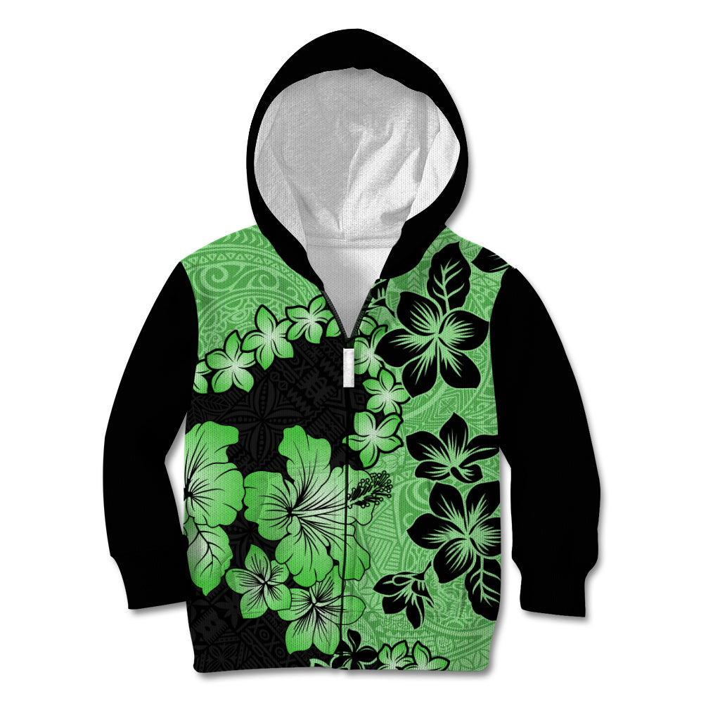 Green Hawaii Kid Hoodie Tapa Cloth Mix Tropical Flowers Pastel Vibes - Wonder Print Shop