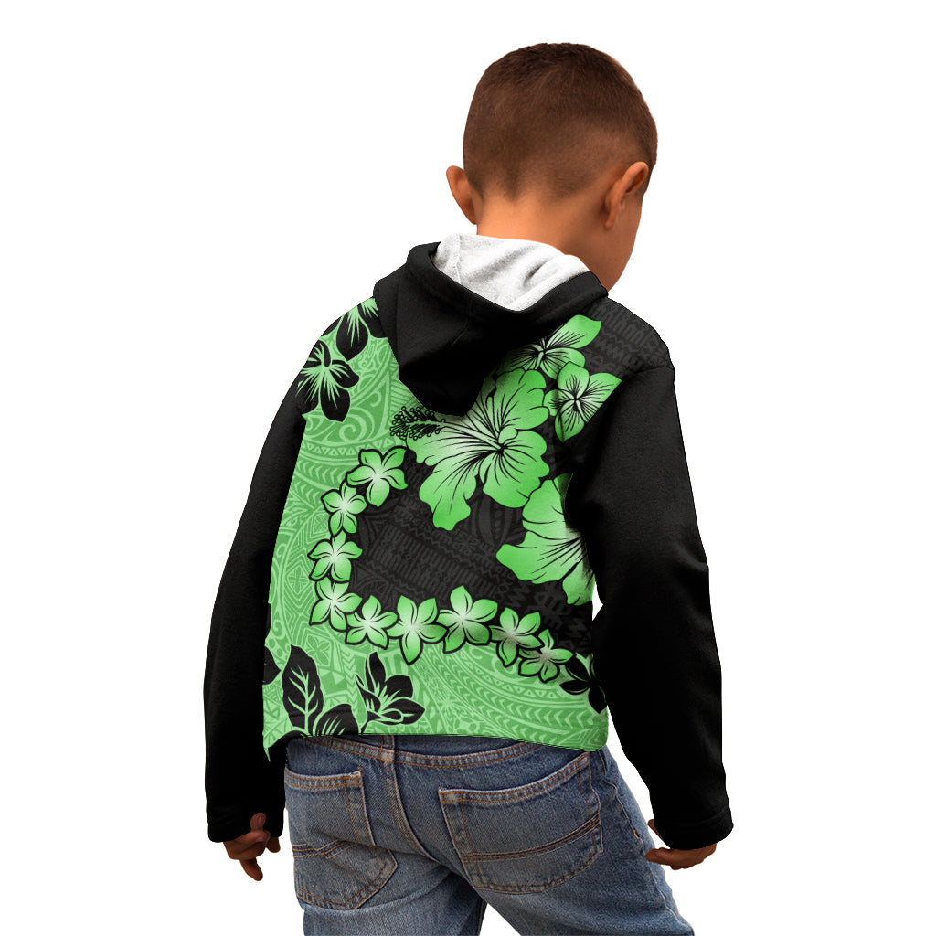 Green Hawaii Kid Hoodie Tapa Cloth Mix Tropical Flowers Pastel Vibes - Wonder Print Shop