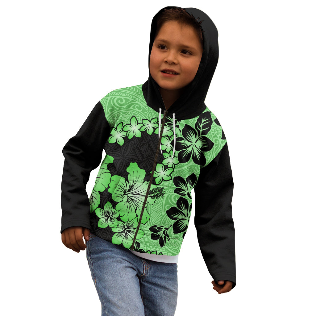 Green Hawaii Kid Hoodie Tapa Cloth Mix Tropical Flowers Pastel Vibes - Wonder Print Shop