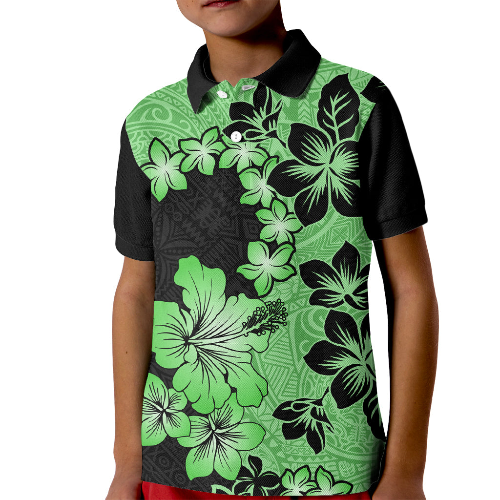 Green Hawaii Kid Polo Shirt Tapa Cloth Mix Tropical Flowers Pastel Vibes - Wonder Print Shop