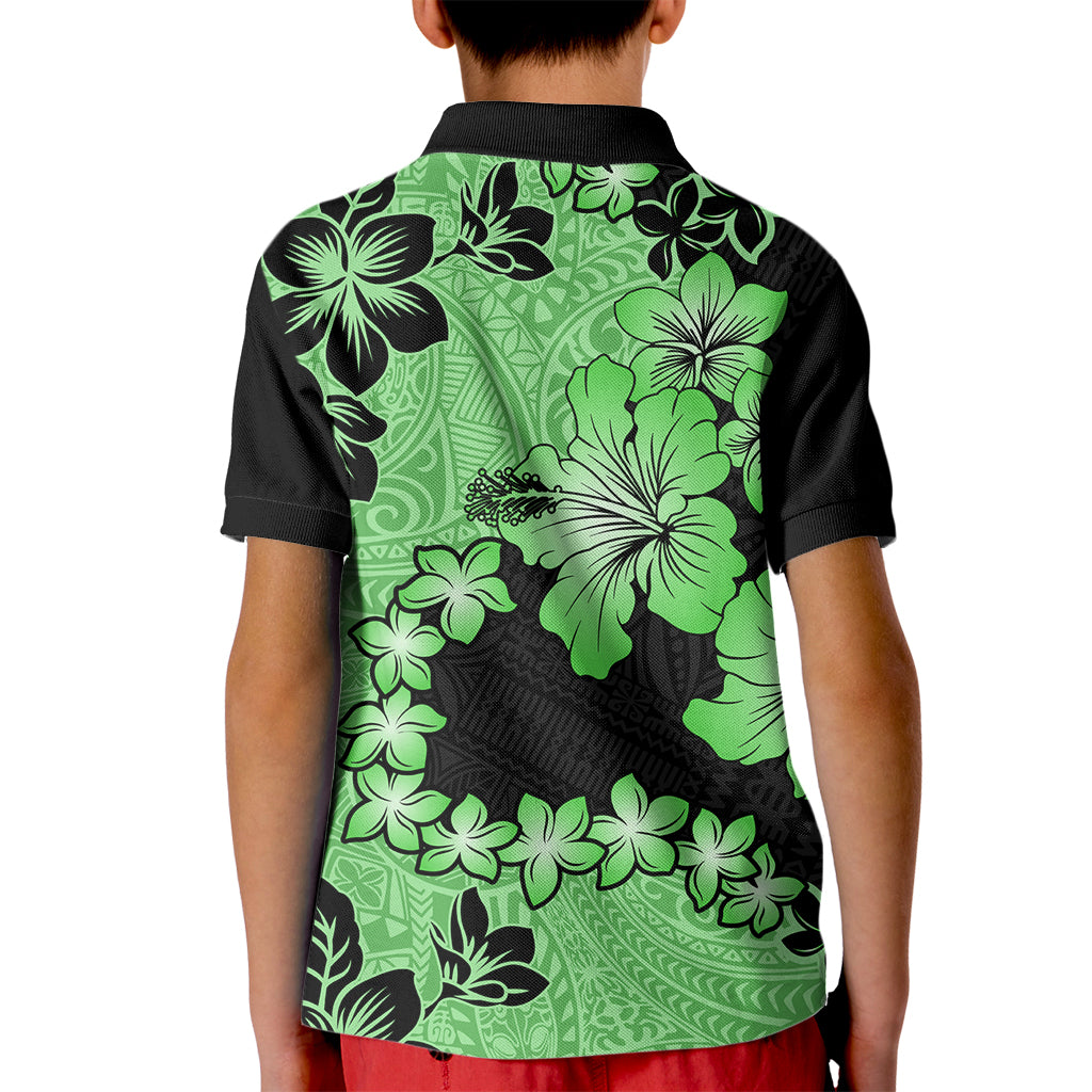 Green Hawaii Kid Polo Shirt Tapa Cloth Mix Tropical Flowers Pastel Vibes - Wonder Print Shop