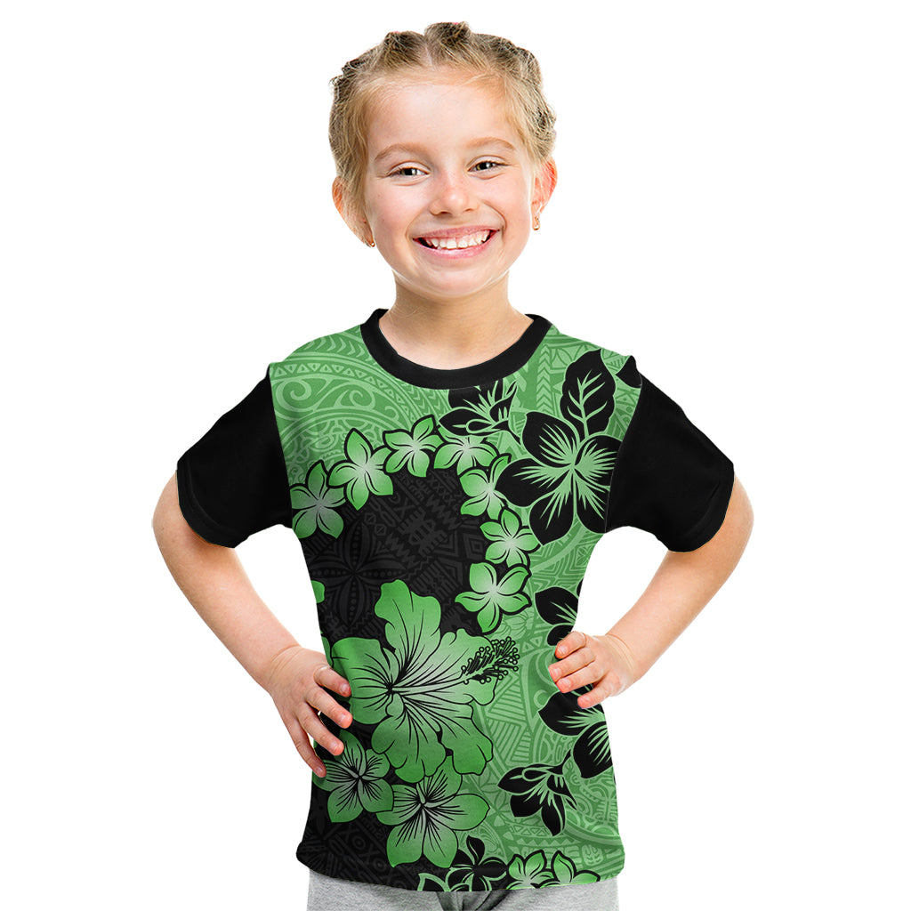 Green Hawaii Kid T Shirt Tapa Cloth Mix Tropical Flowers Pastel Vibes - Wonder Print Shop