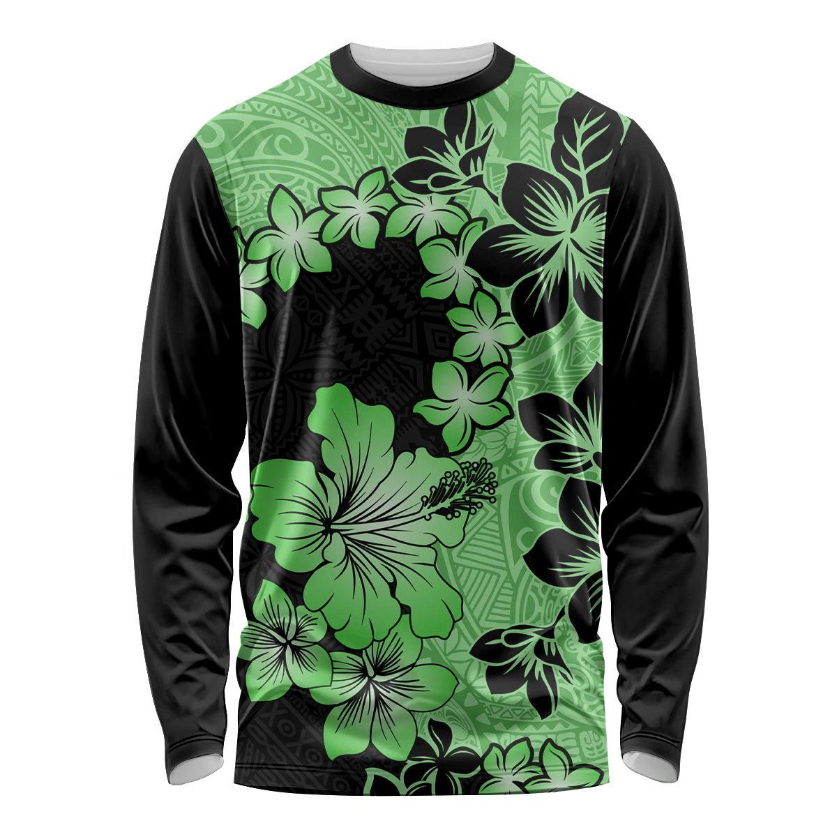 Green Hawaii Long Sleeve Shirt Tapa Cloth Mix Tropical Flowers Pastel Vibes - Wonder Print Shop