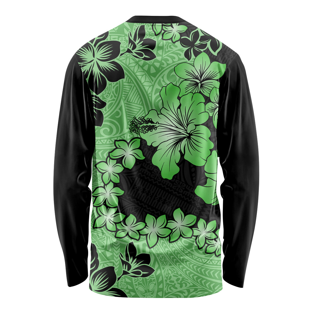 Green Hawaii Long Sleeve Shirt Tapa Cloth Mix Tropical Flowers Pastel Vibes - Wonder Print Shop