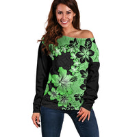 Green Hawaii Off Shoulder Sweater Tapa Cloth Mix Tropical Flowers Pastel Vibes - Wonder Print Shop
