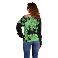 Green Hawaii Off Shoulder Sweater Tapa Cloth Mix Tropical Flowers Pastel Vibes - Wonder Print Shop