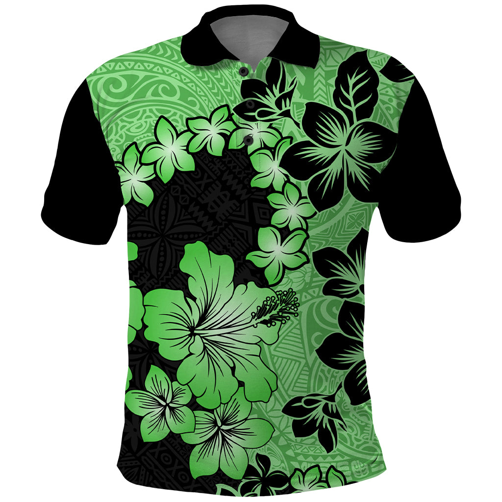 Green Hawaii Polo Shirt Tapa Cloth Mix Tropical Flowers Pastel Vibes - Wonder Print Shop