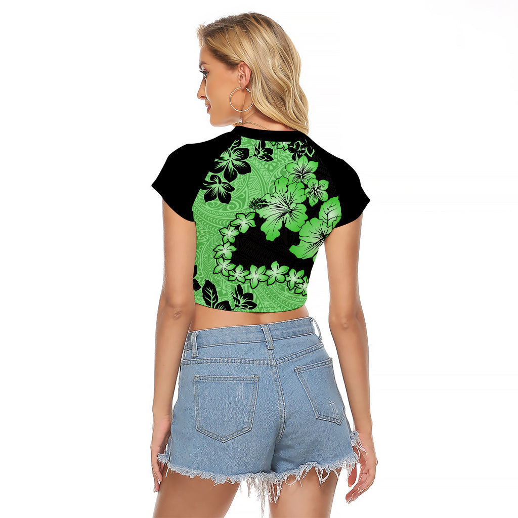 Green Hawaii Raglan Cropped T Shirt Tapa Cloth Mix Tropical Flowers Pastel Vibes - Wonder Print Shop