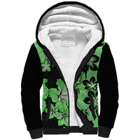 Green Hawaii Sherpa Hoodie Tapa Cloth Mix Tropical Flowers Pastel Vibes - Wonder Print Shop