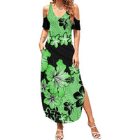 Green Hawaii Summer Maxi Dress Tapa Cloth Mix Tropical Flowers Pastel Vibes - Wonder Print Shop