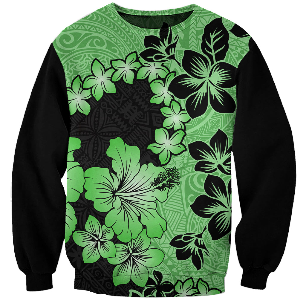 Green Hawaii Sweatshirt Tapa Cloth Mix Tropical Flowers Pastel Vibes - Wonder Print Shop