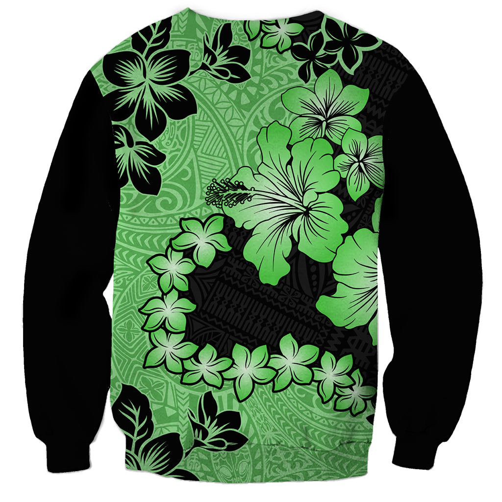 Green Hawaii Sweatshirt Tapa Cloth Mix Tropical Flowers Pastel Vibes - Wonder Print Shop