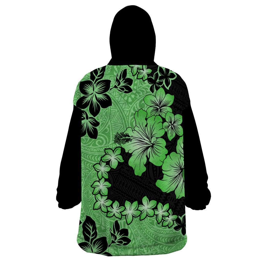 Green Hawaii Wearable Blanket Hoodie Tapa Cloth Mix Tropical Flowers Pastel Vibes - Wonder Print Shop