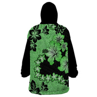 Green Hawaii Wearable Blanket Hoodie Tapa Cloth Mix Tropical Flowers Pastel Vibes - Wonder Print Shop
