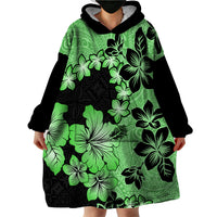 Green Hawaii Wearable Blanket Hoodie Tapa Cloth Mix Tropical Flowers Pastel Vibes - Wonder Print Shop