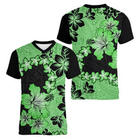 Green Hawaii Women V Neck T Shirt Tapa Cloth Mix Tropical Flowers Pastel Vibes - Wonder Print Shop