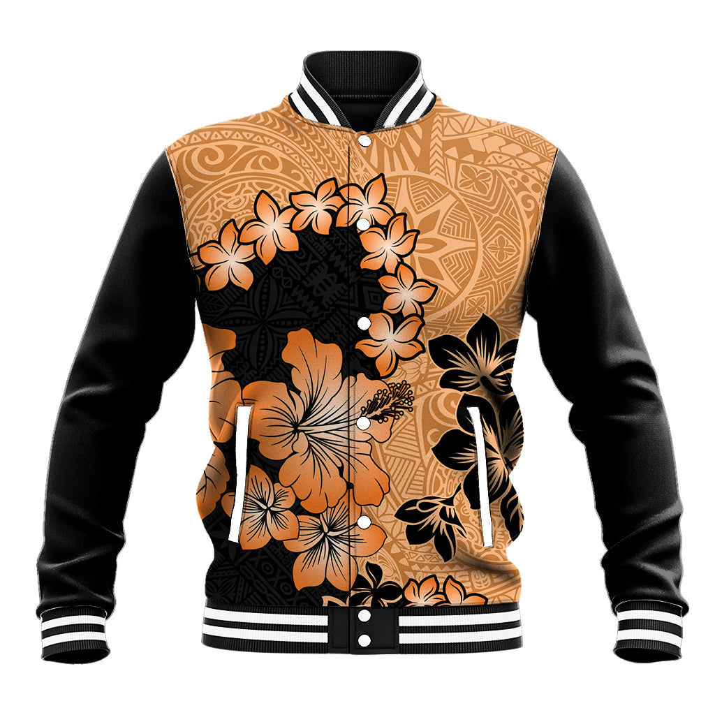 Orange Hawaii Baseball Jacket Tapa Cloth Mix Tropical Flowers Pastel Vibes - Wonder Print Shop