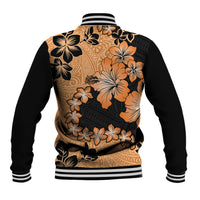 Orange Hawaii Baseball Jacket Tapa Cloth Mix Tropical Flowers Pastel Vibes - Wonder Print Shop