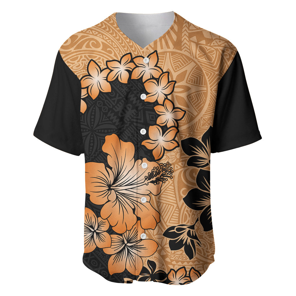 Orange Hawaii Baseball Jersey Tapa Cloth Mix Tropical Flowers Pastel Vibes - Wonder Print Shop
