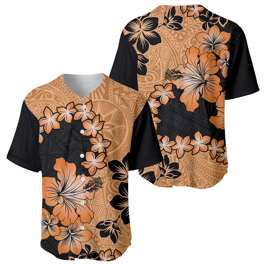 Orange Hawaii Baseball Jersey Tapa Cloth Mix Tropical Flowers Pastel Vibes - Wonder Print Shop