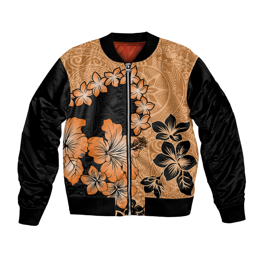 Orange Hawaii Bomber Jacket Tapa Cloth Mix Tropical Flowers Pastel Vibes - Wonder Print Shop