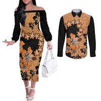orange-hawaii-couples-matching-off-the-shoulder-long-sleeve-dress-and-long-sleeve-button-shirt-tapa-cloth-mix-tropical-flowers-pastel-vibes