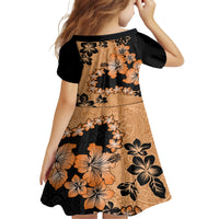 Orange Hawaii Family Matching Long Sleeve Bodycon Dress and Hawaiian Shirt Tapa Cloth Mix Tropical Flowers Pastel Vibes - Wonder Print Shop