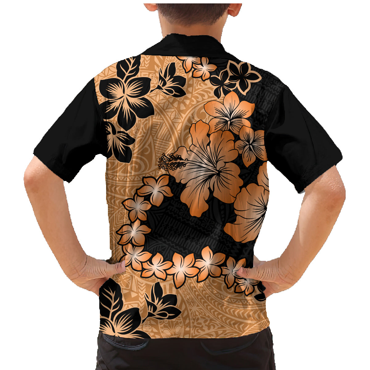 Orange Hawaii Family Matching Mermaid Dress and Hawaiian Shirt Tapa Cloth Mix Tropical Flowers Pastel Vibes - Wonder Print Shop