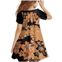 Orange Hawaii Family Matching Mermaid Dress and Hawaiian Shirt Tapa Cloth Mix Tropical Flowers Pastel Vibes - Wonder Print Shop