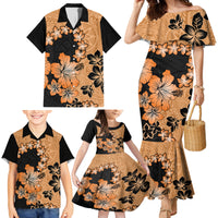 Orange Hawaii Family Matching Mermaid Dress and Hawaiian Shirt Tapa Cloth Mix Tropical Flowers Pastel Vibes - Wonder Print Shop