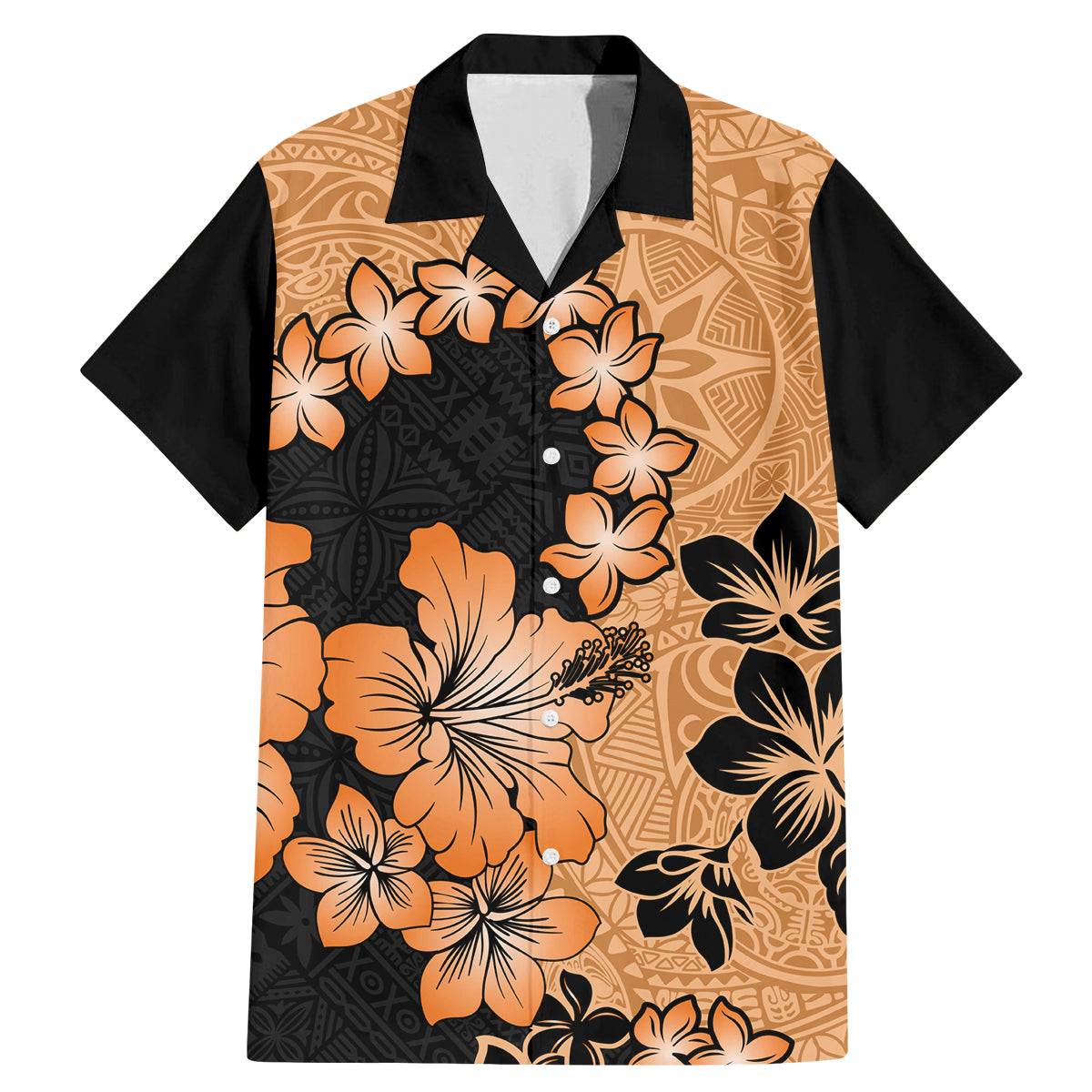 Orange Hawaii Family Matching Mermaid Dress and Hawaiian Shirt Tapa Cloth Mix Tropical Flowers Pastel Vibes - Wonder Print Shop