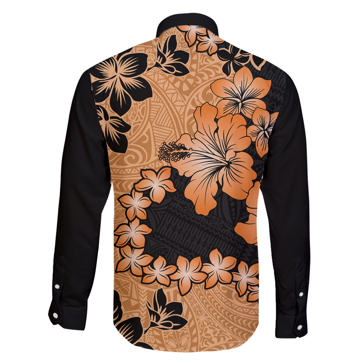 Orange Hawaii Family Matching Off Shoulder Long Sleeve Dress and Hawaiian Shirt Tapa Cloth Mix Tropical Flowers Pastel Vibes - Wonder Print Shop