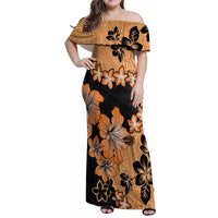 Orange Hawaii Family Matching Off Shoulder Maxi Dress and Hawaiian Shirt Tapa Cloth Mix Tropical Flowers Pastel Vibes - Wonder Print Shop