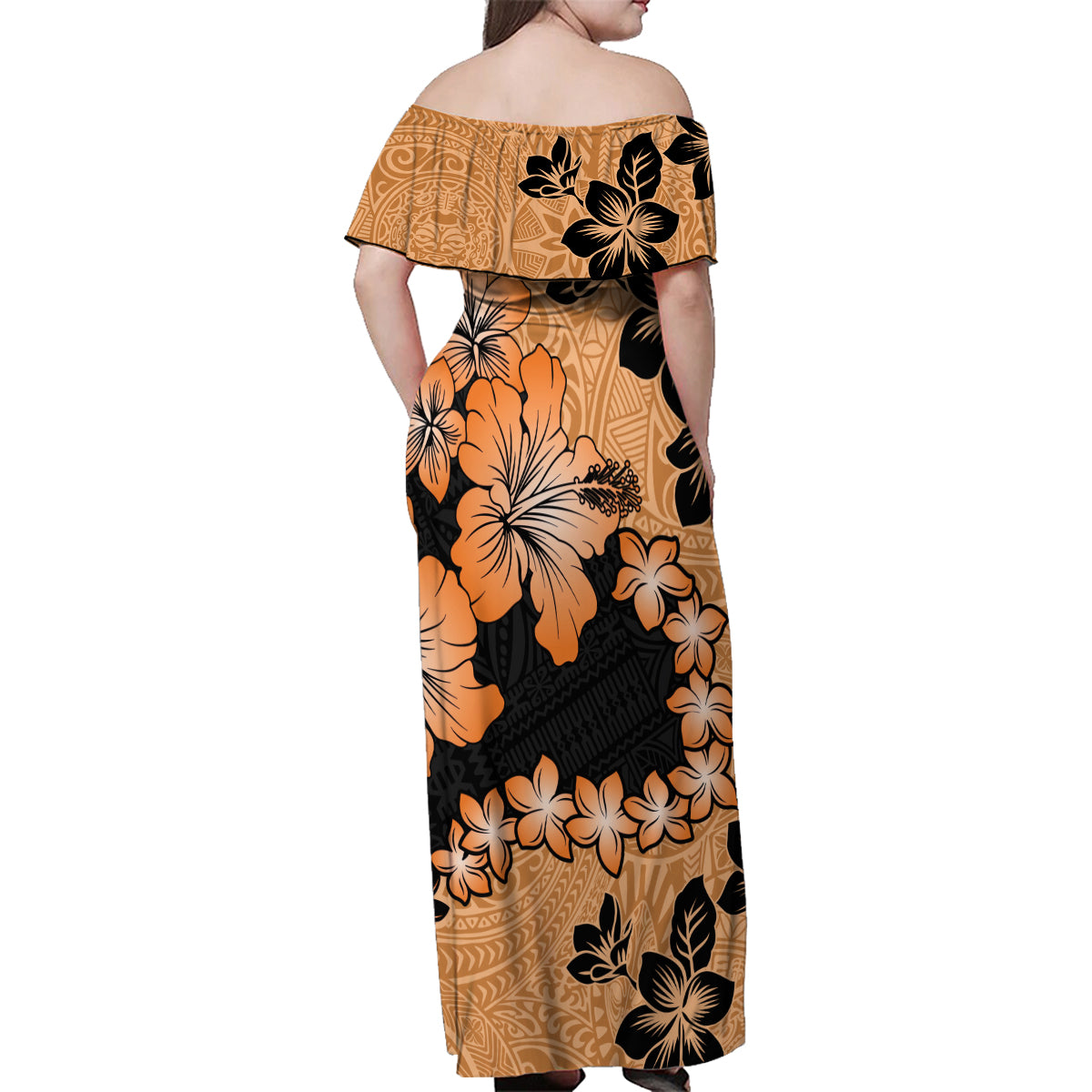 Orange Hawaii Family Matching Off Shoulder Maxi Dress and Hawaiian Shirt Tapa Cloth Mix Tropical Flowers Pastel Vibes - Wonder Print Shop