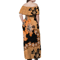 Orange Hawaii Family Matching Off Shoulder Maxi Dress and Hawaiian Shirt Tapa Cloth Mix Tropical Flowers Pastel Vibes - Wonder Print Shop