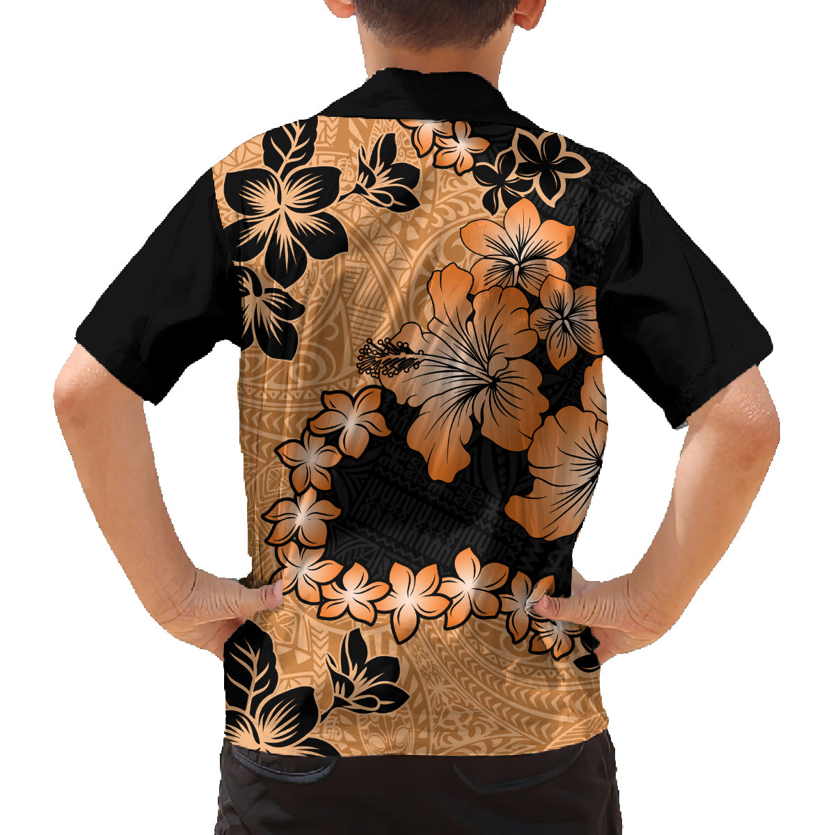 Orange Hawaii Family Matching Off Shoulder Short Dress and Hawaiian Shirt Tapa Cloth Mix Tropical Flowers Pastel Vibes - Wonder Print Shop