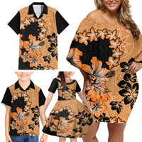 Orange Hawaii Family Matching Off Shoulder Short Dress and Hawaiian Shirt Tapa Cloth Mix Tropical Flowers Pastel Vibes - Wonder Print Shop