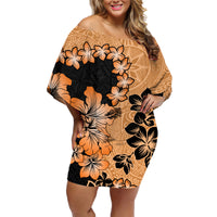 Orange Hawaii Family Matching Off Shoulder Short Dress and Hawaiian Shirt Tapa Cloth Mix Tropical Flowers Pastel Vibes - Wonder Print Shop