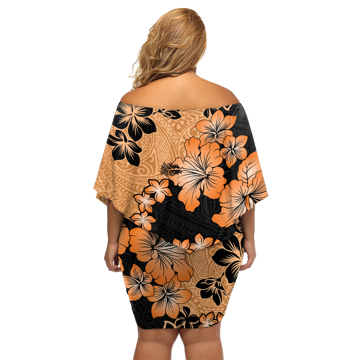 Orange Hawaii Family Matching Off Shoulder Short Dress and Hawaiian Shirt Tapa Cloth Mix Tropical Flowers Pastel Vibes - Wonder Print Shop
