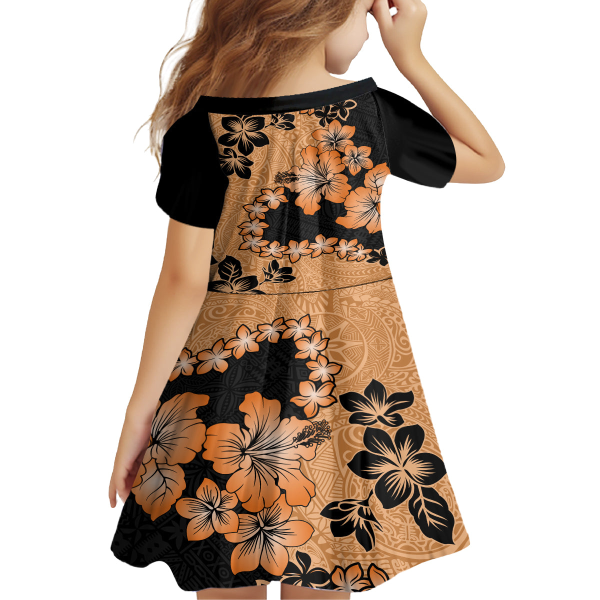 Orange Hawaii Family Matching Puletasi Dress and Hawaiian Shirt Tapa Cloth Mix Tropical Flowers Pastel Vibes - Wonder Print Shop